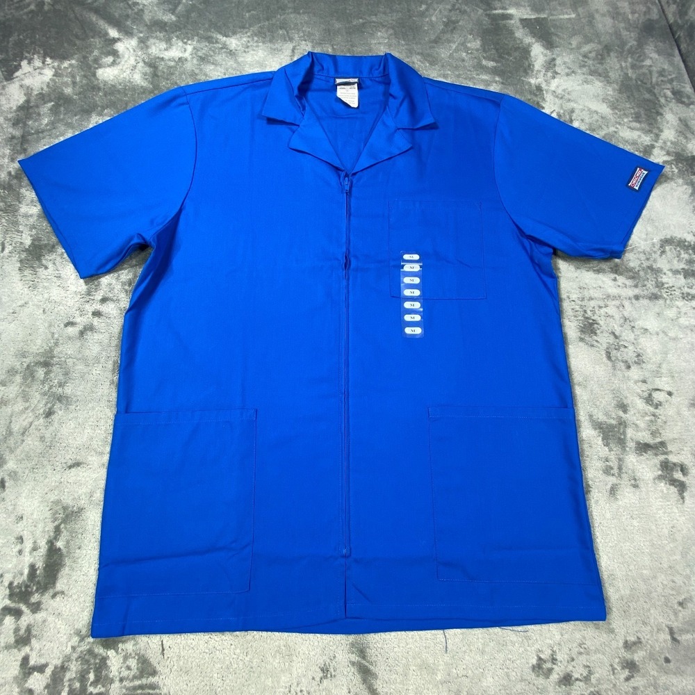 Cherokee Workwear Shirt Mens M Blue Zip Front Scrub Top Jacket Short Sleeve NEW